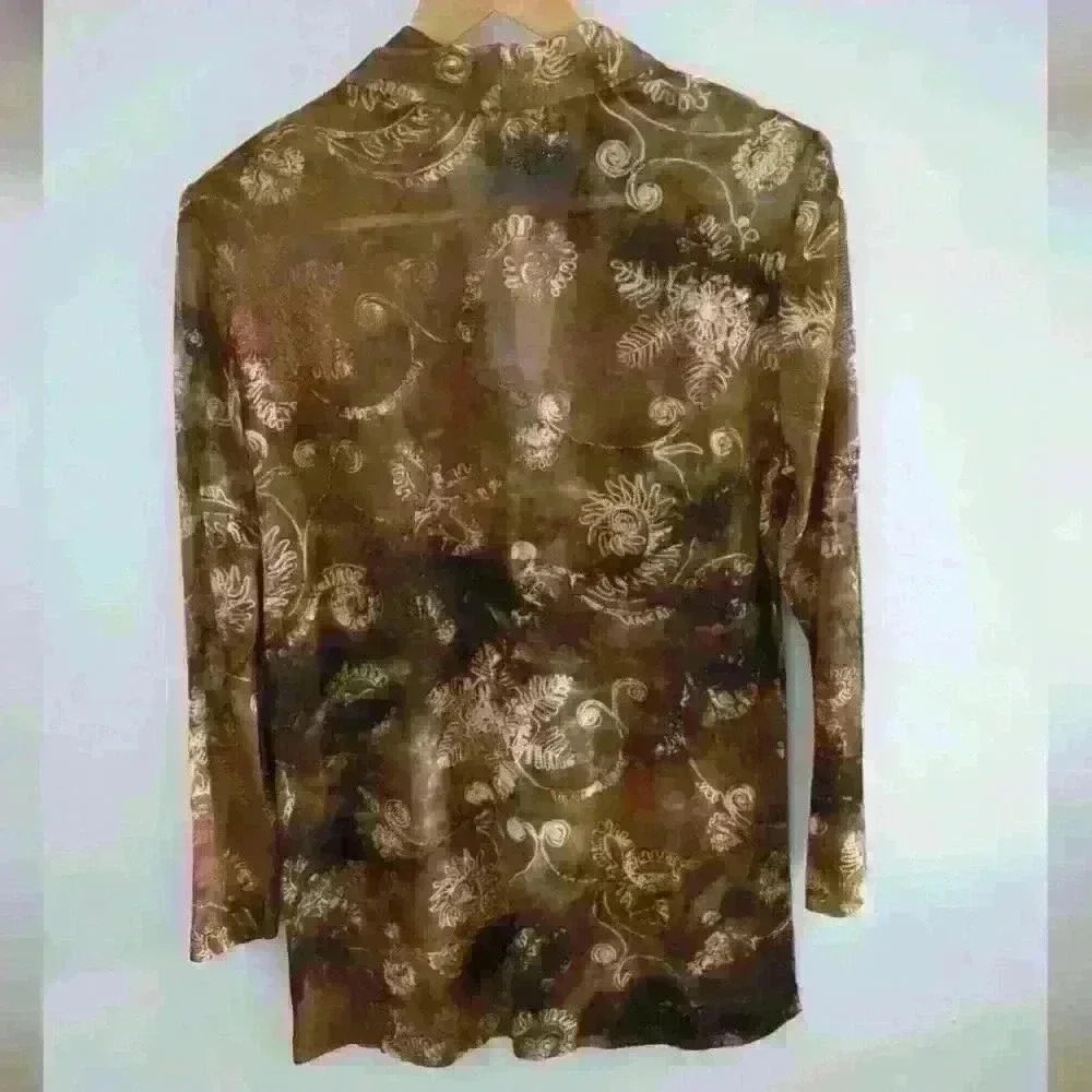 MARSELLIS COLLECTIONS |  Women's Vintage Brown/BlackButton Up Sheer Card… - Picture 4 of 4